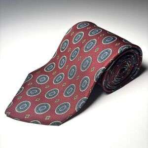 Brooks Brothers Foulard Silk Necktie Burgundy Red Medallion Western‎ Pattern